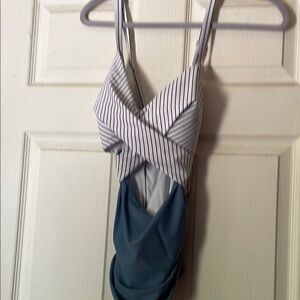 Blue and White Striped Bodysuit One Piece women’s